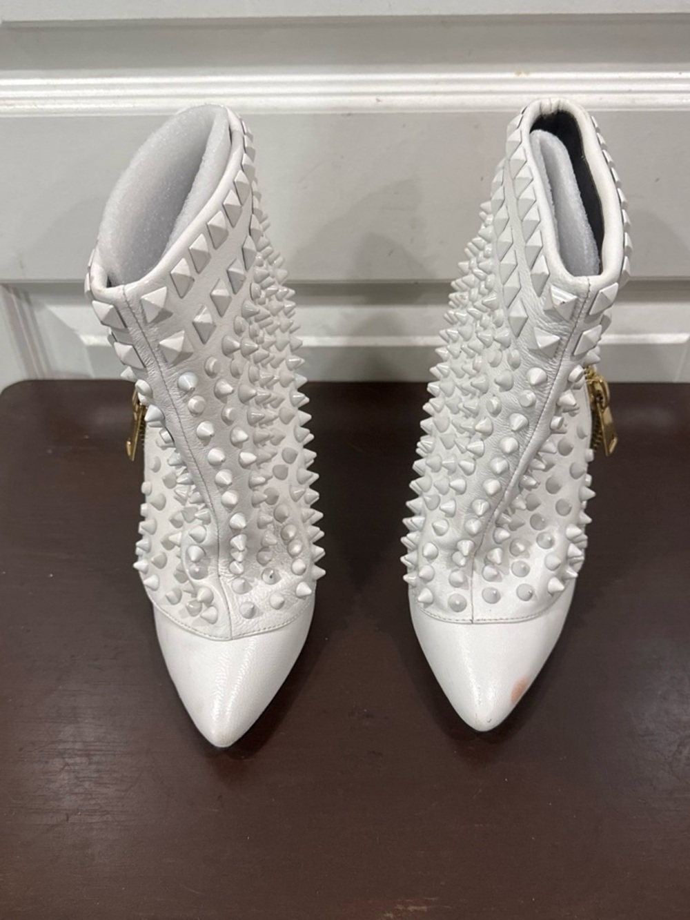 Lust for Life White Studded Pointed-Toe Ankle Booties
